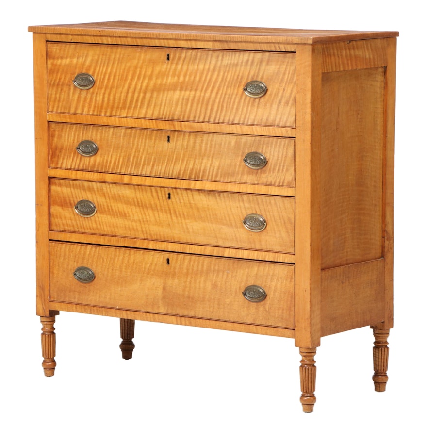 Late Federal Tiger Maple Four-Drawer Chest, Early to Mid 19th Century
