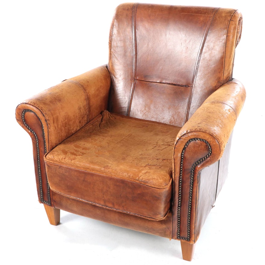 Leather Upholstered Arm Chair with Nailhead Trim, Mid to Late 20th Century