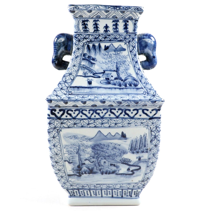 Chinese Blue and White Porcelain Vase with Elephant Handles