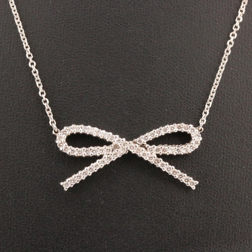 14K 1.02 CTW Diamond Bow Pendant Necklace