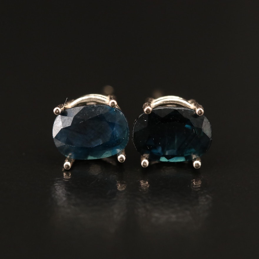 14K Oval Faceted Sapphire Stud Earrings