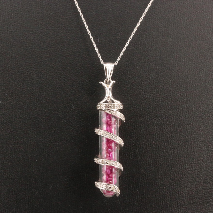 10K Diamond and Ruby Vial Pendant Necklace