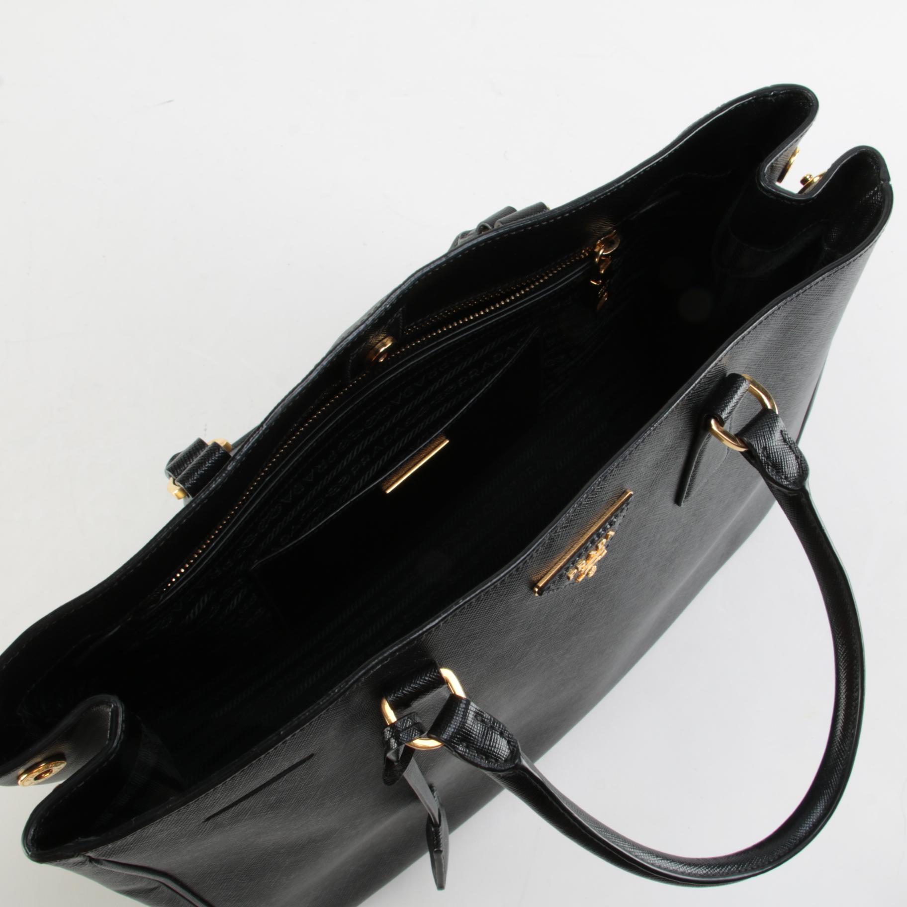 Prada Saffiano Lux Medium Shopping Tote In Black Leather