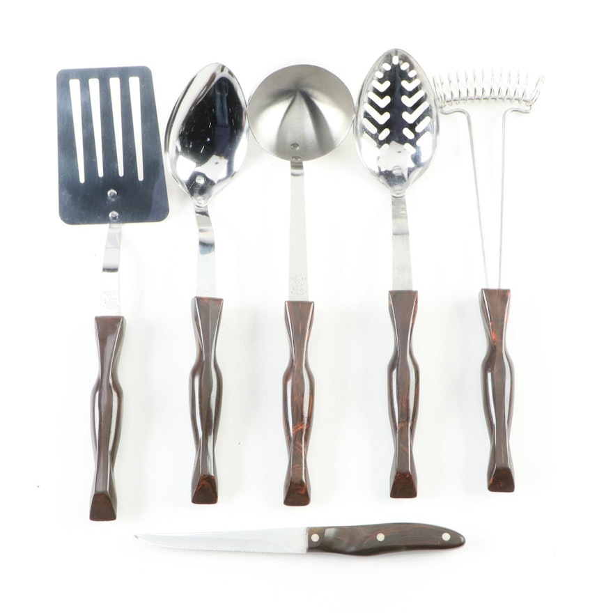 Cutco Swirl Brown and Stainless Steel Cooking Utensils