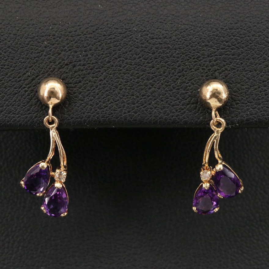 14K Amethyst and Diamond Earrings