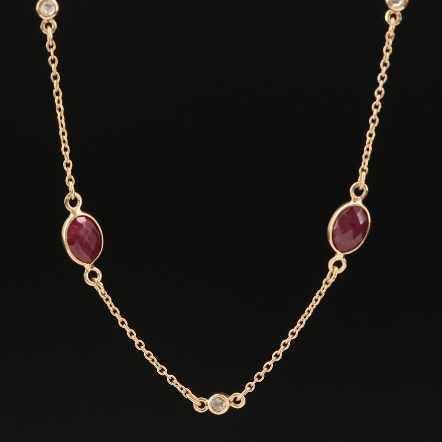 Sterling Corundum and Diamond Station Necklace