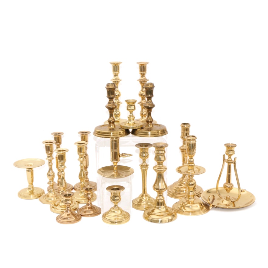 Baldwin and Other Brass Candlesticks and Candle Holders, Mid to Late 20th C.