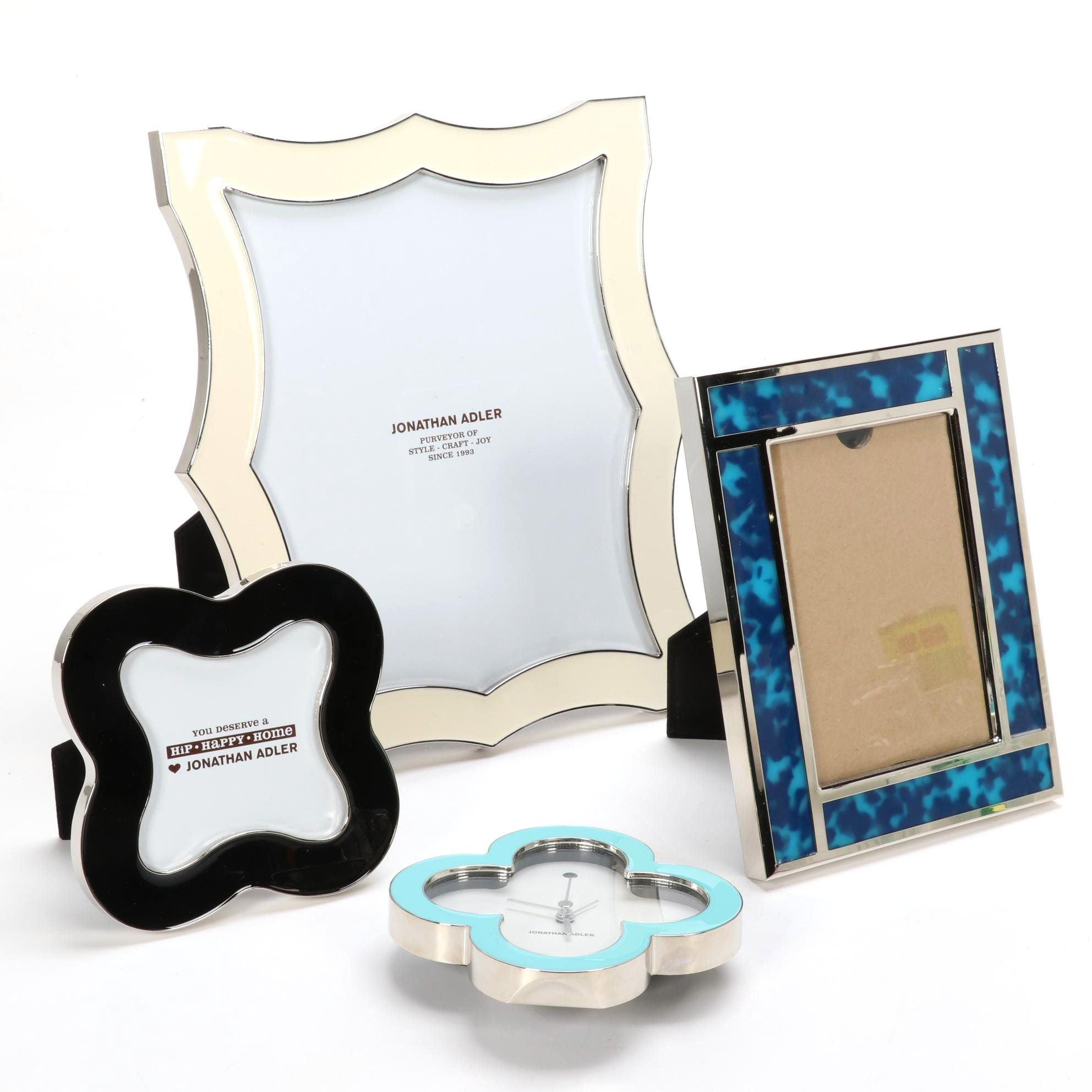Jonathan Adler Enameled Metal Frames and Table Clock