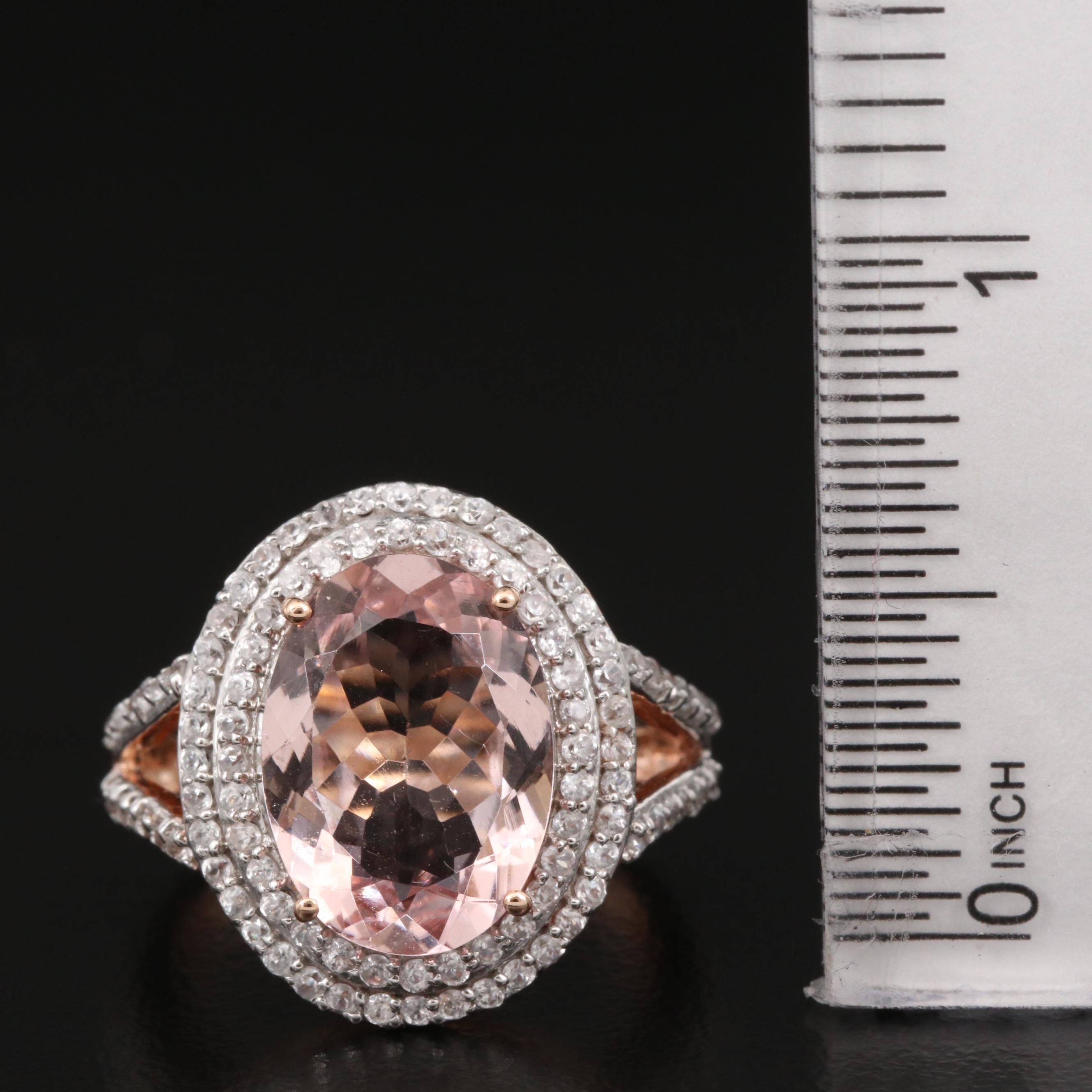14K Rose Gold 4.00 CT Morganite and Sapphire Ring