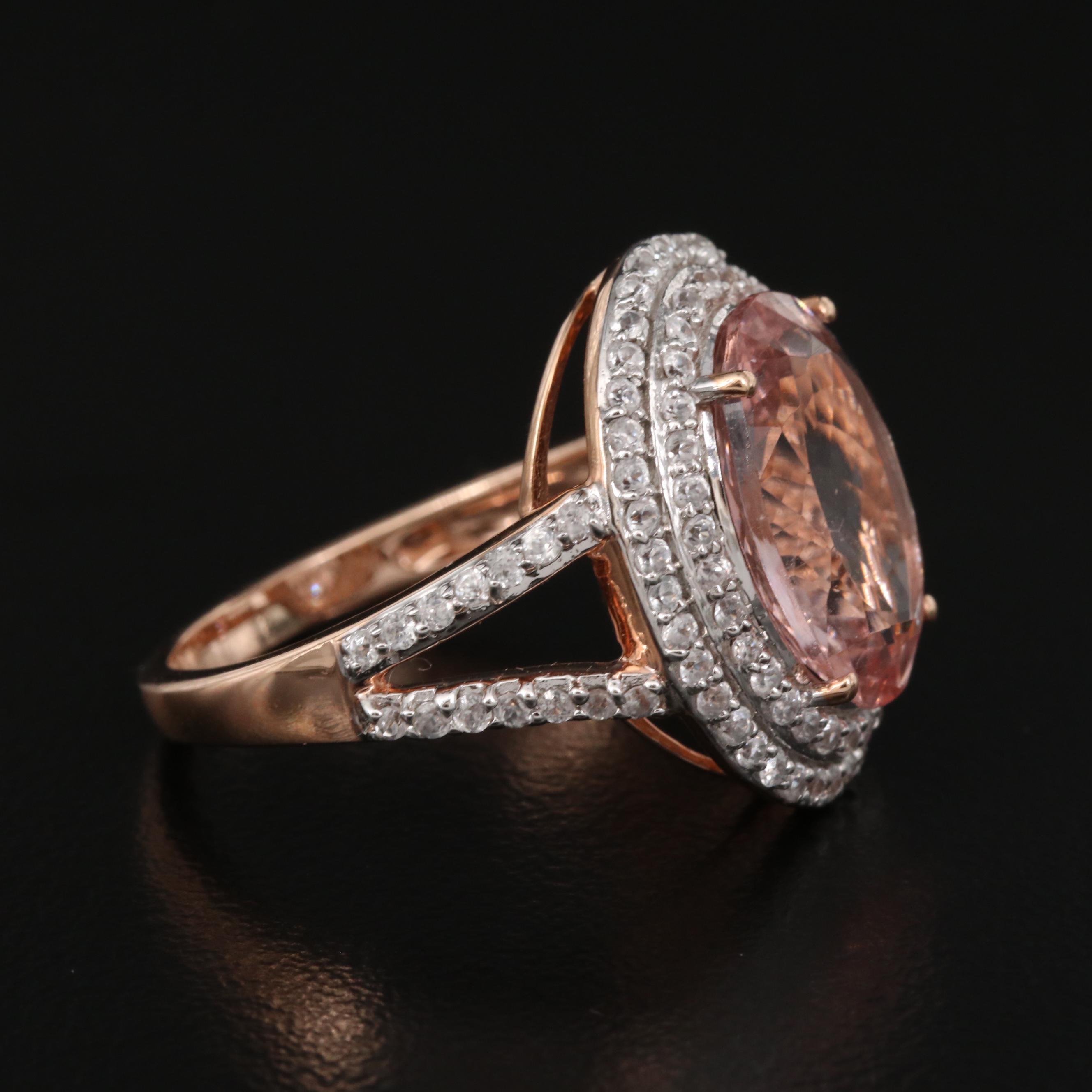 14K Rose Gold 4.00 CT Morganite and Sapphire Ring