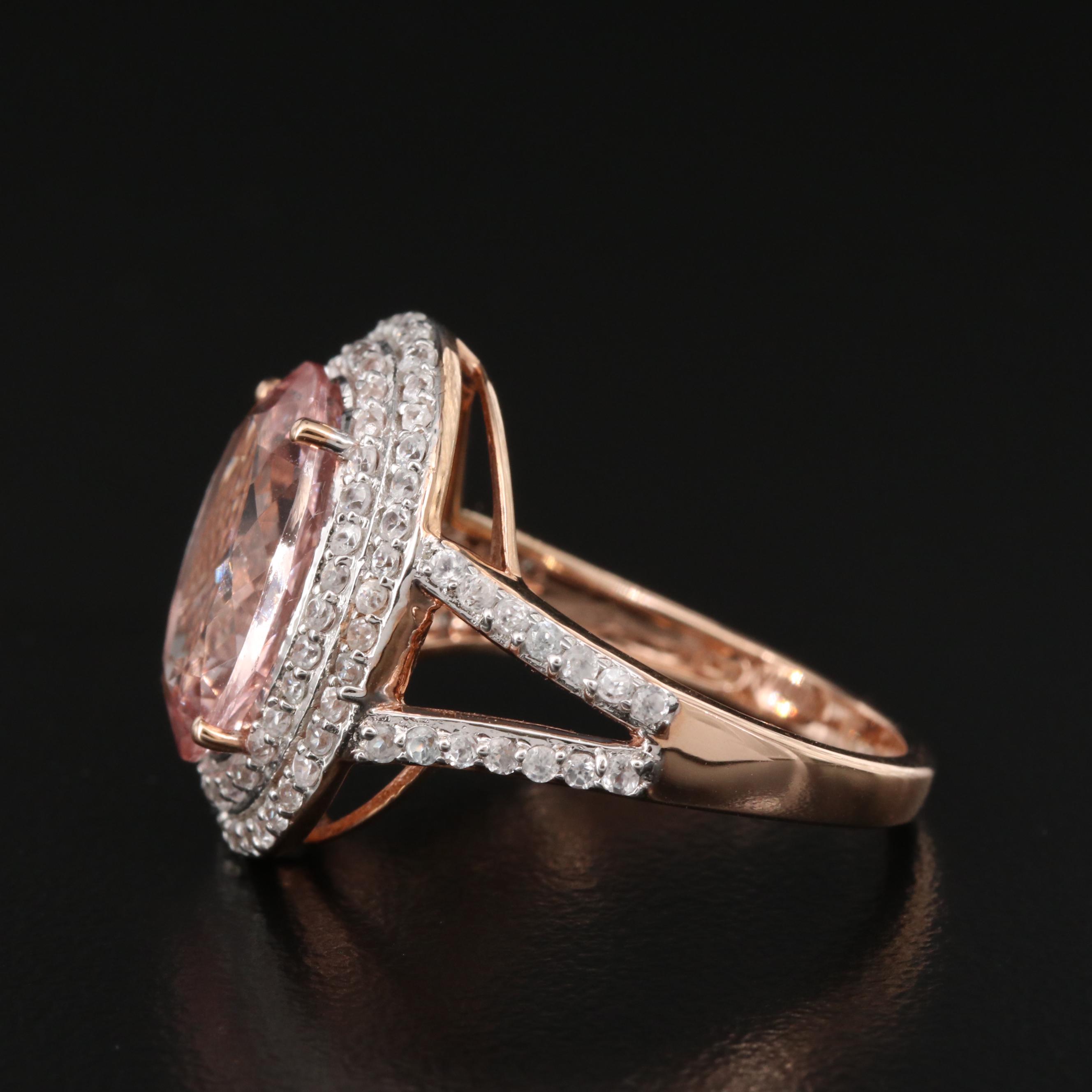 14K Rose Gold 4.00 CT Morganite and Sapphire Ring