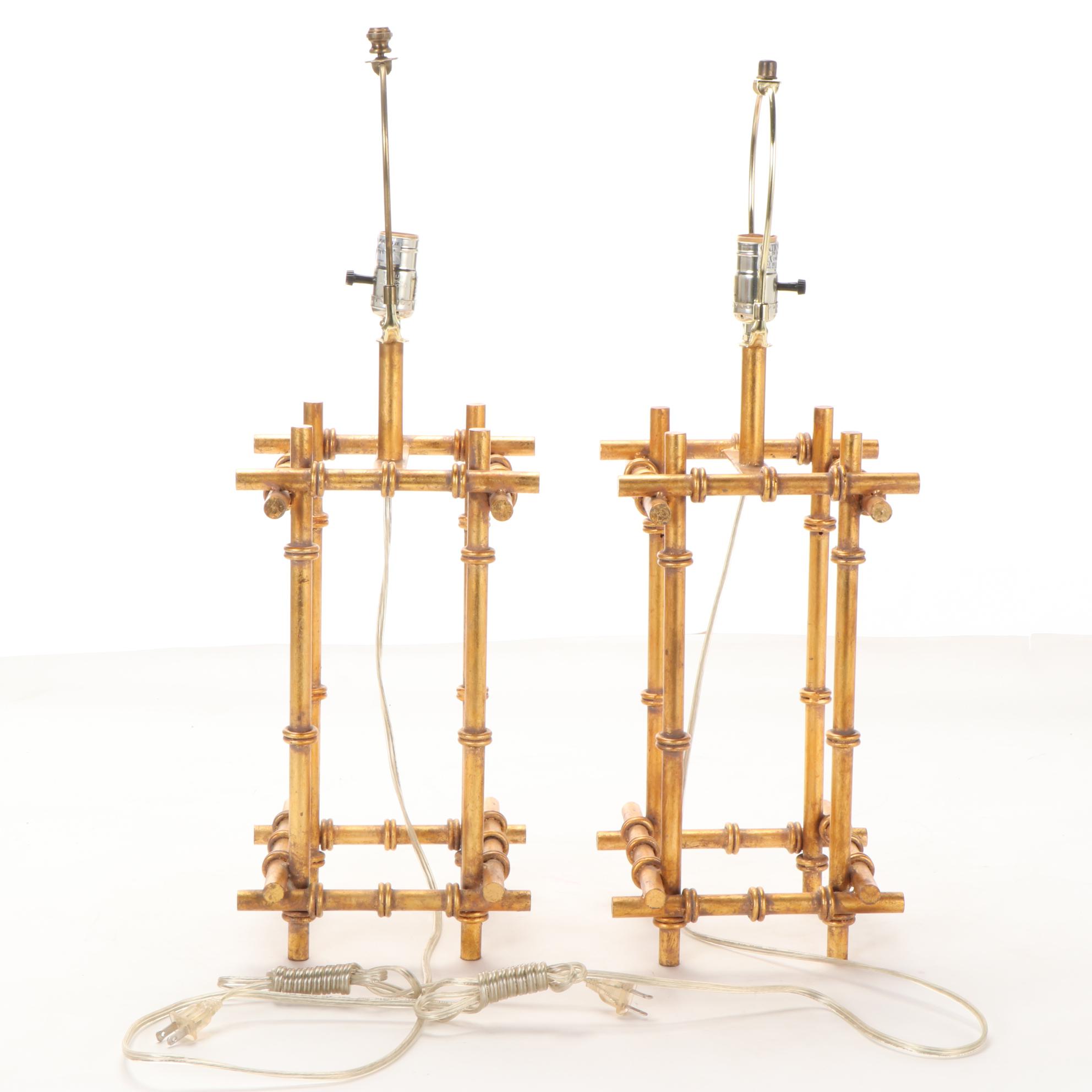 Pair of Modernist Style Gilt Metal Cage Table Lamps