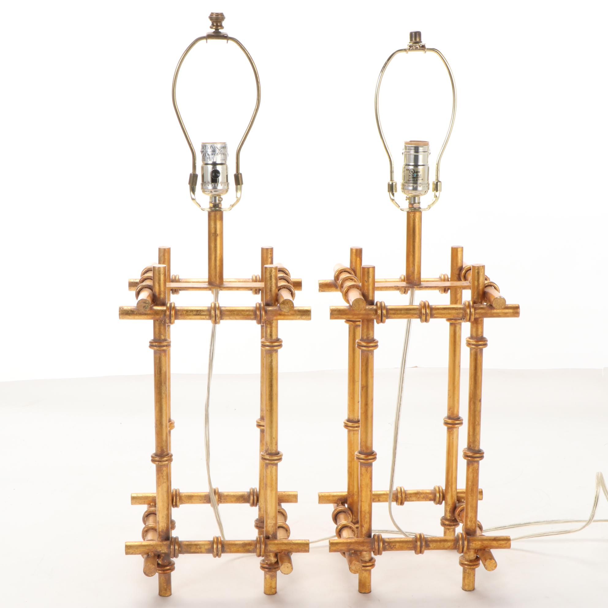 Pair of Modernist Style Gilt Metal Cage Table Lamps