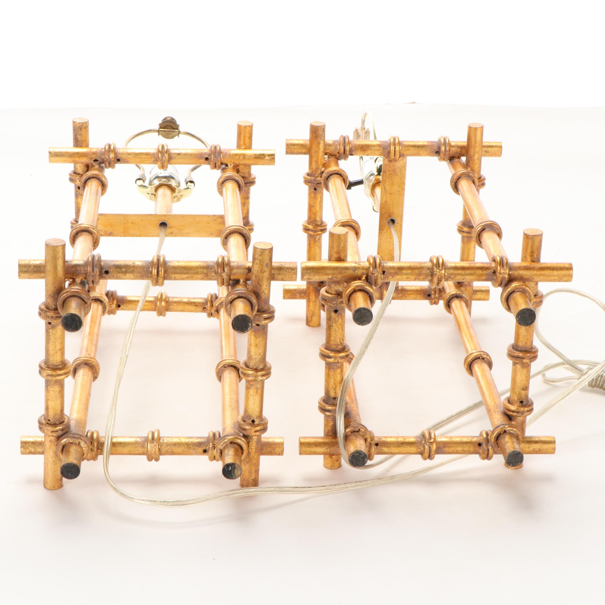 Pair of Modernist Style Gilt Metal Cage Table Lamps