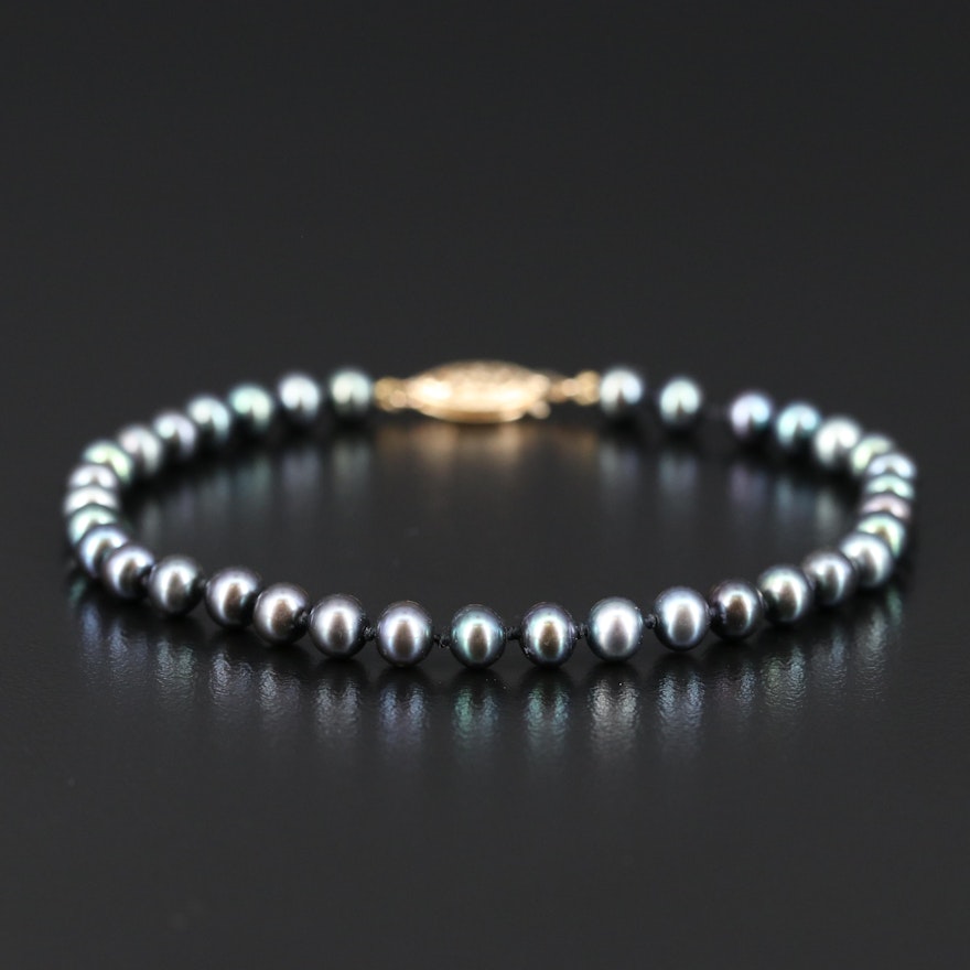 14K Dark Grey Pearl Bracelet