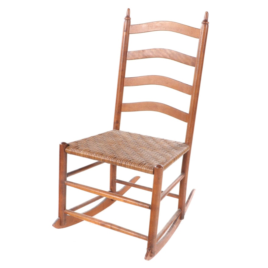 Shaker Style Walnut Frame Rocking Chair with Wicker Seat