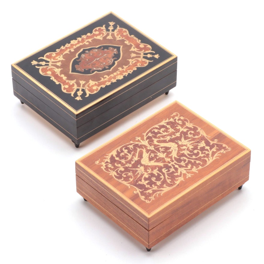 Italian Marquetry Musical Vanity Boxes