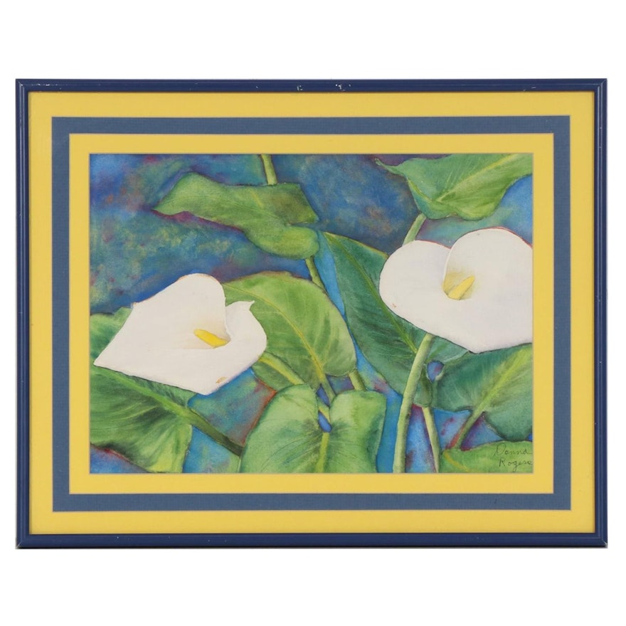 Donna Rogers Watercolor Painting of Calla Lilies