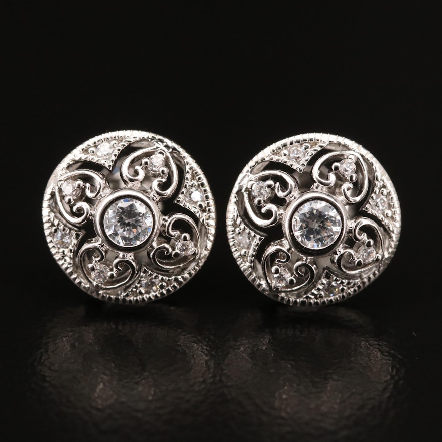 Sterling Cubic Zirconia Earrings with Milgrain Detail