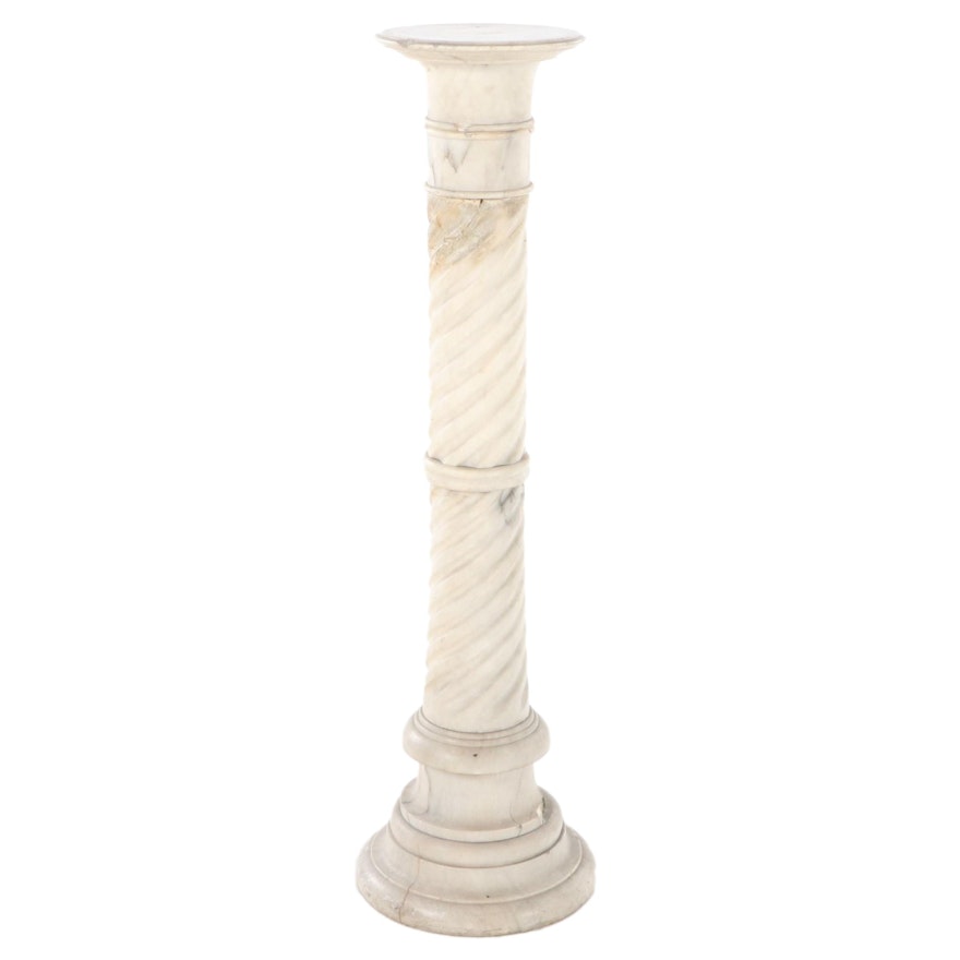 Neoclassical Style White Marble Pedestal with Rotating Top