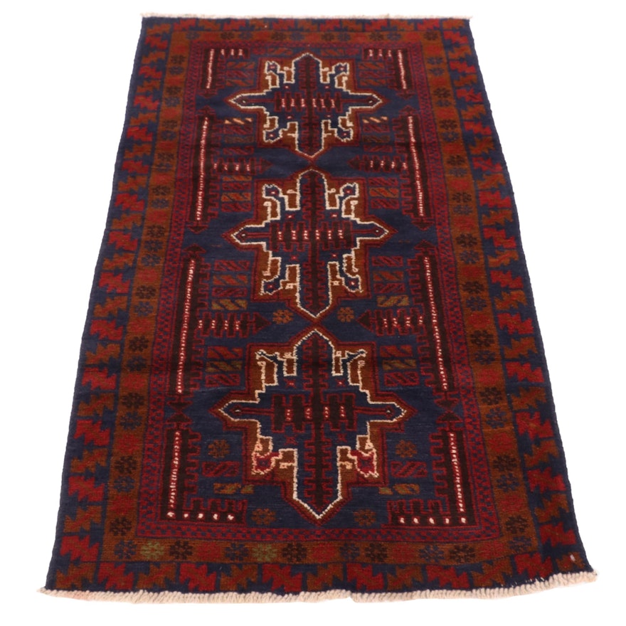 2'9 x 4'10 Hand-Knotted Afghan Baluch Accent Rug, 2000s