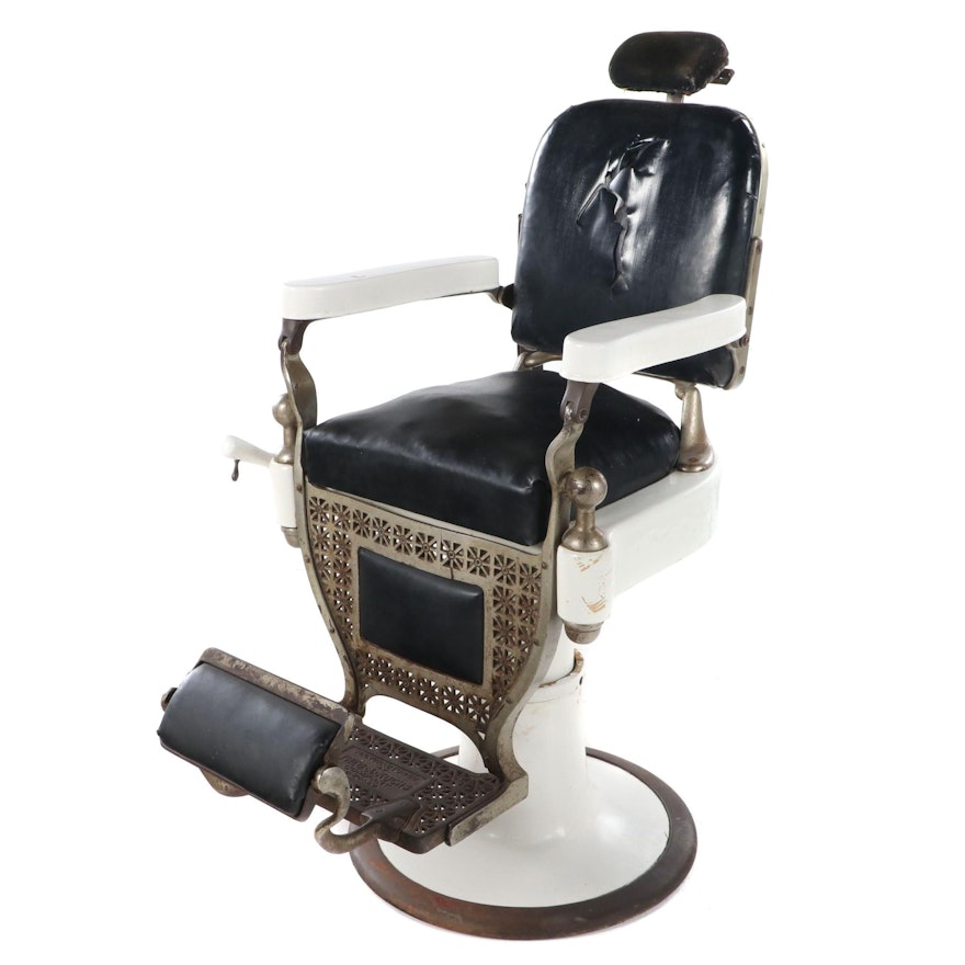 Theo A. Kochs Iron, Porcelain and Vinyl Barber's Chair, circa 1920