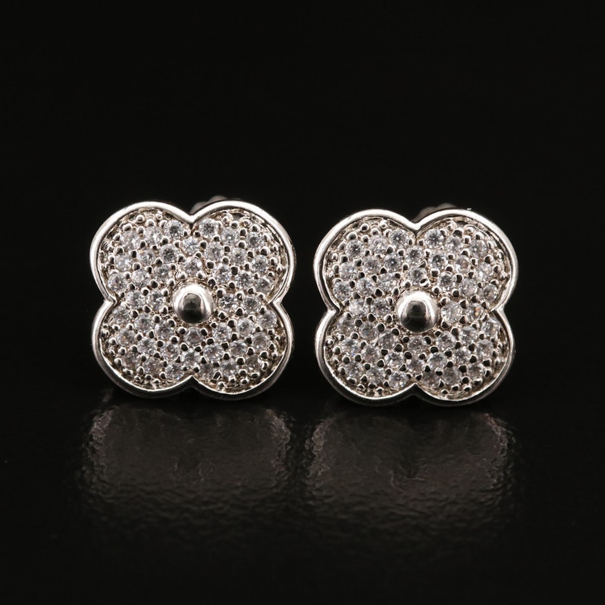 Sterling Cubic Zirconia Quatrefoil Flower Earrings