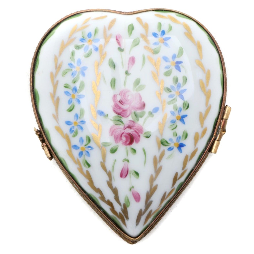 Hand-Painted Floral Heart Porcelain Limoges Box