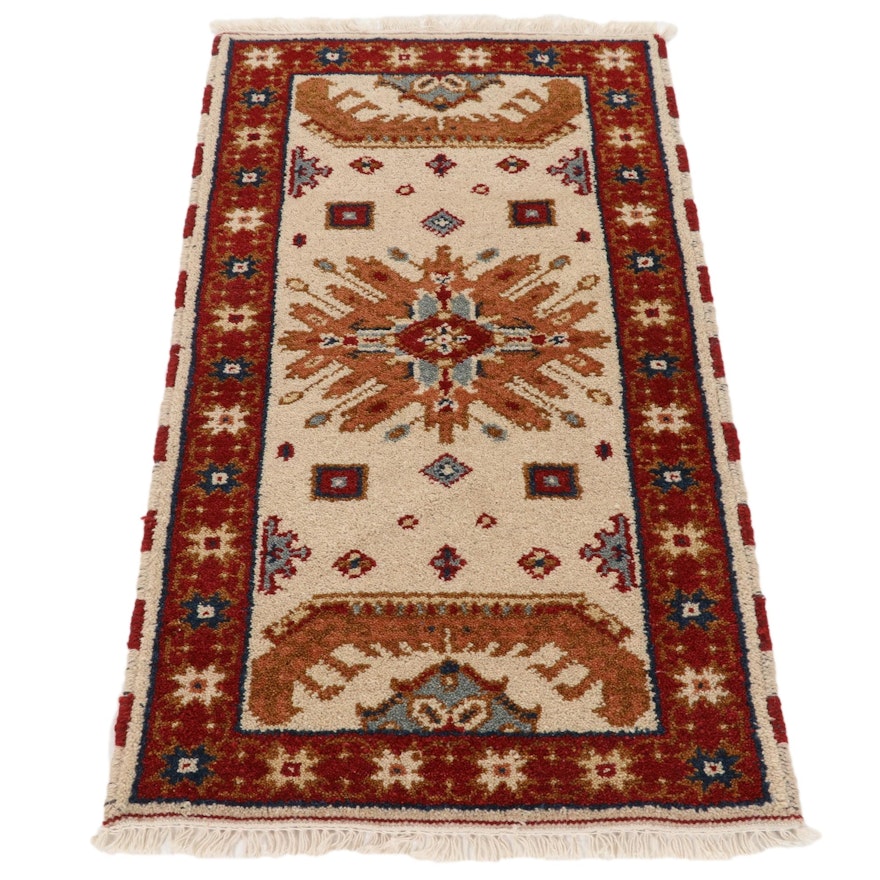 2'2 x 4'2 Hand-Knotted Indo-Caucasian Kazak Accent Rug, 2010s