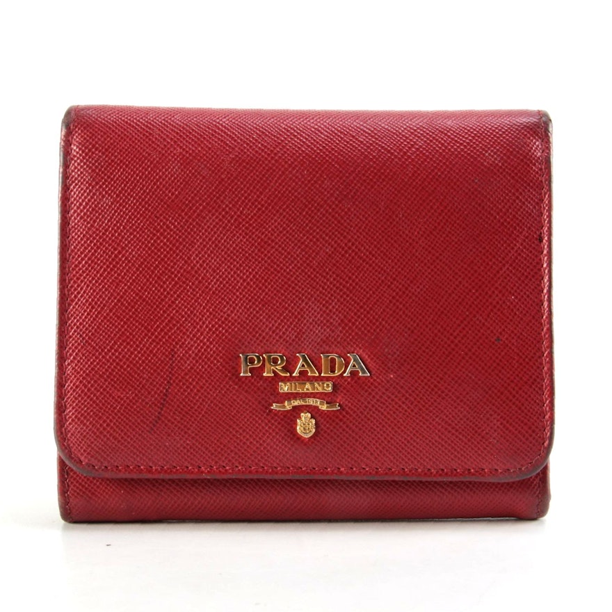 Prada Red Saffiano Leather Bifold Flap Wallet