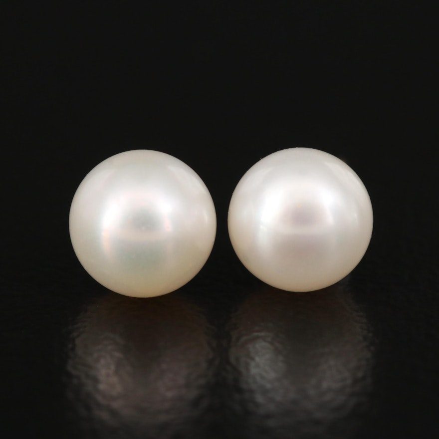 10K Button Pearl Stud Earrings