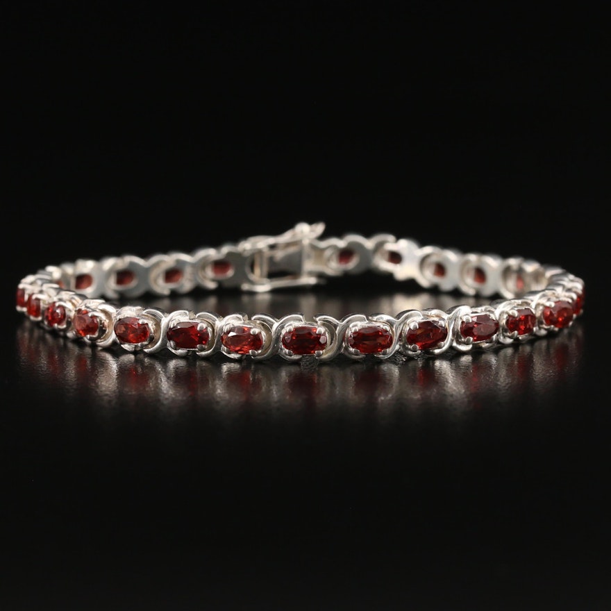 Sterling Silver Garnet Line Bracelet