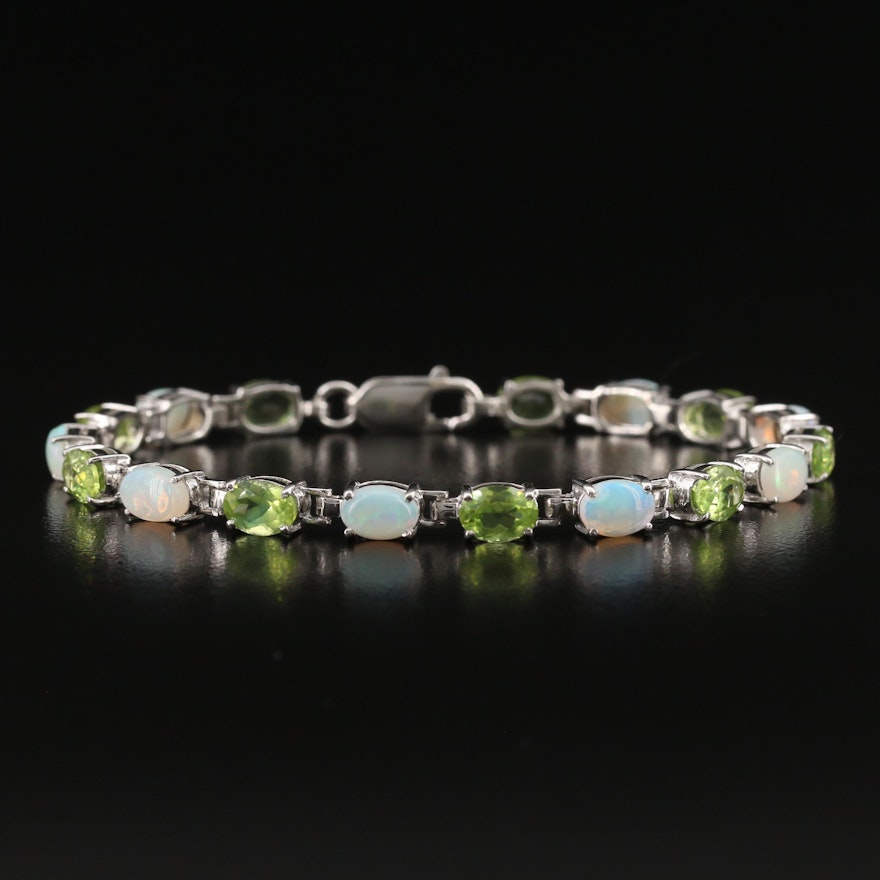 Sterling Silver Opal and Peridot Line Bracelet