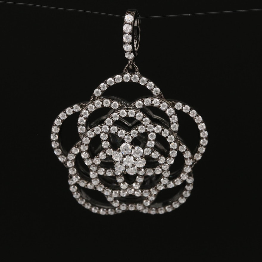 Sterling Cubic Zirconia Openwork Flower Pendant