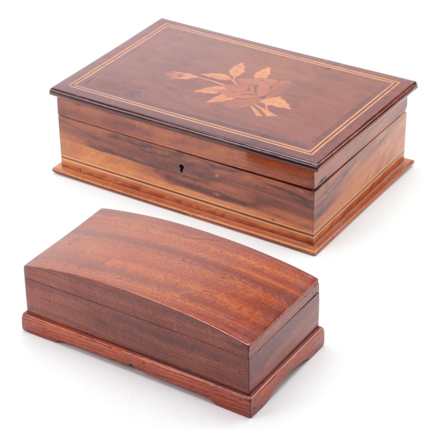 Mahogany and Rosewood Jewelry Boxes, Mid to Late 20th Century