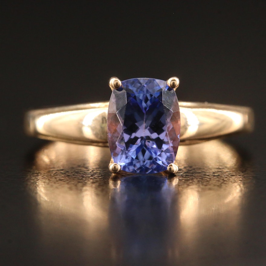 9K Rectangular Faceted Tanzanite Solitaire Ring