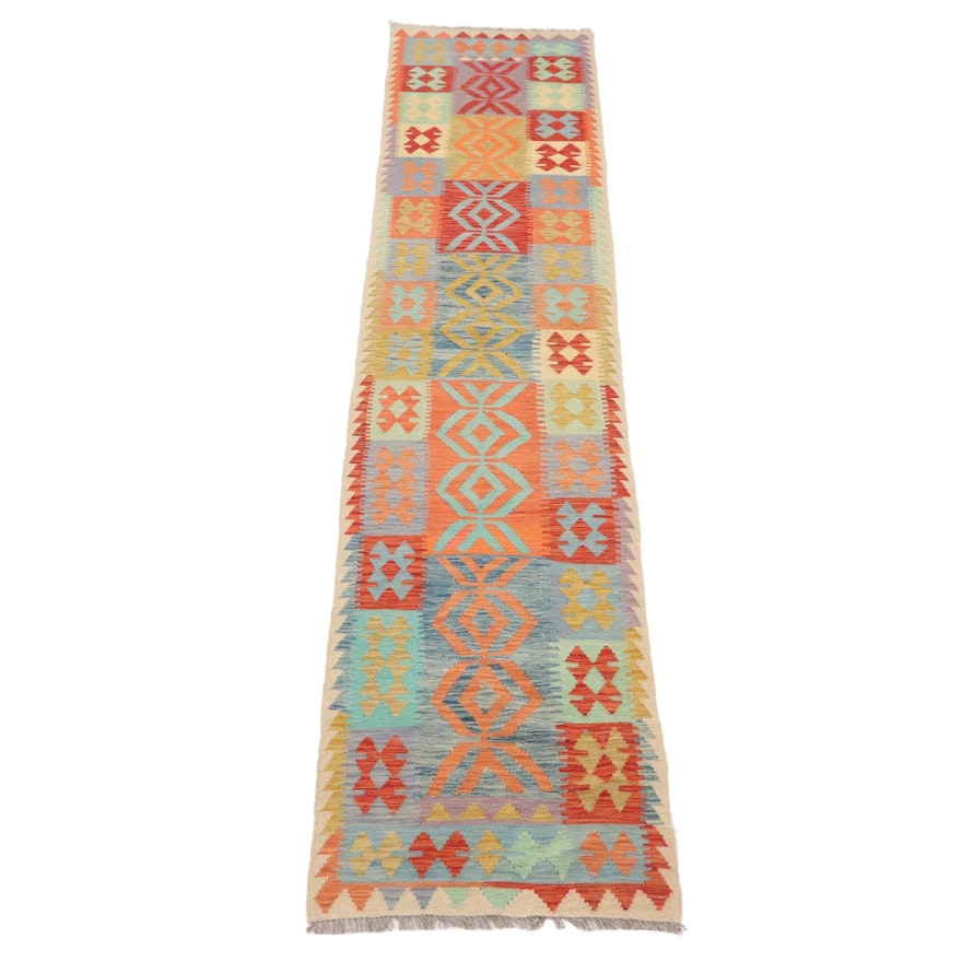 2'7 x 13'1 Handwoven Turkish Village Kilim Carpet Runner, 2010s