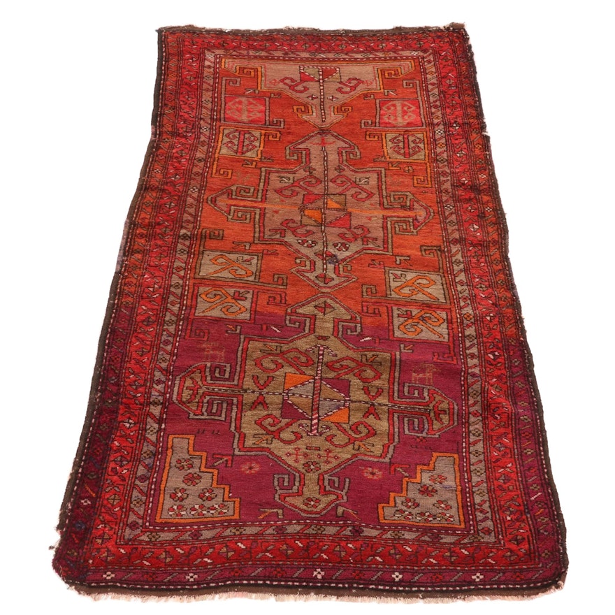 3'8 x 7'8 Hand-Knotted Caucasian Kazak Pictorial Carpet Runner, 1930s