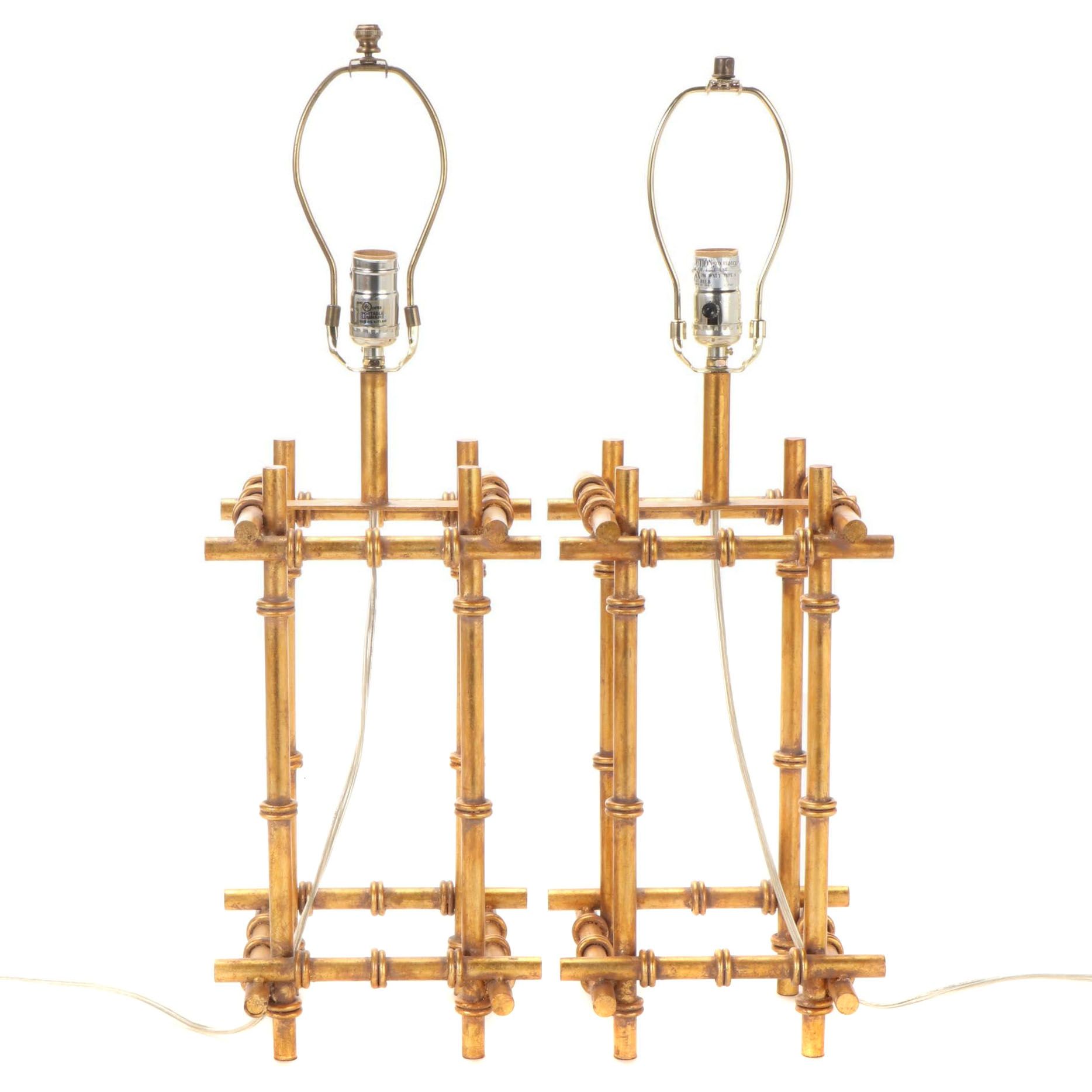 Pair of Modernist Style Gilt Metal Cage Table Lamps
