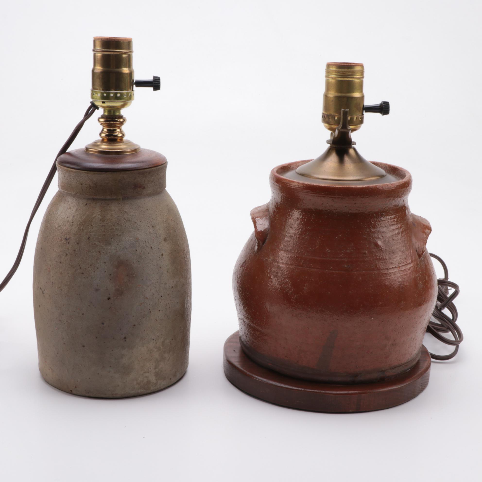 Salt Glazed Pottery Crock Table Lamps, Early to Mid 20th Century