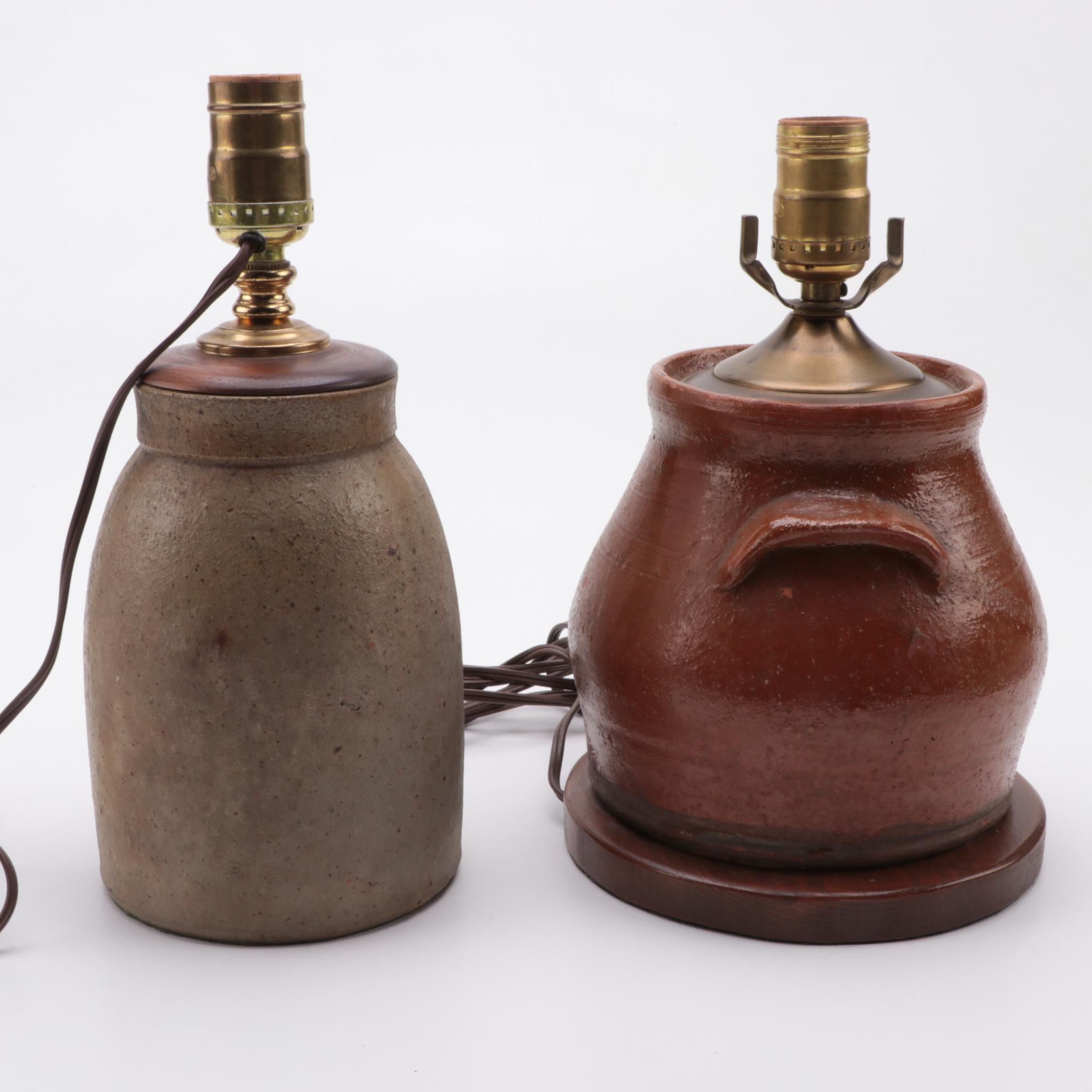 Salt Glazed Pottery Crock Table Lamps, Early to Mid 20th Century