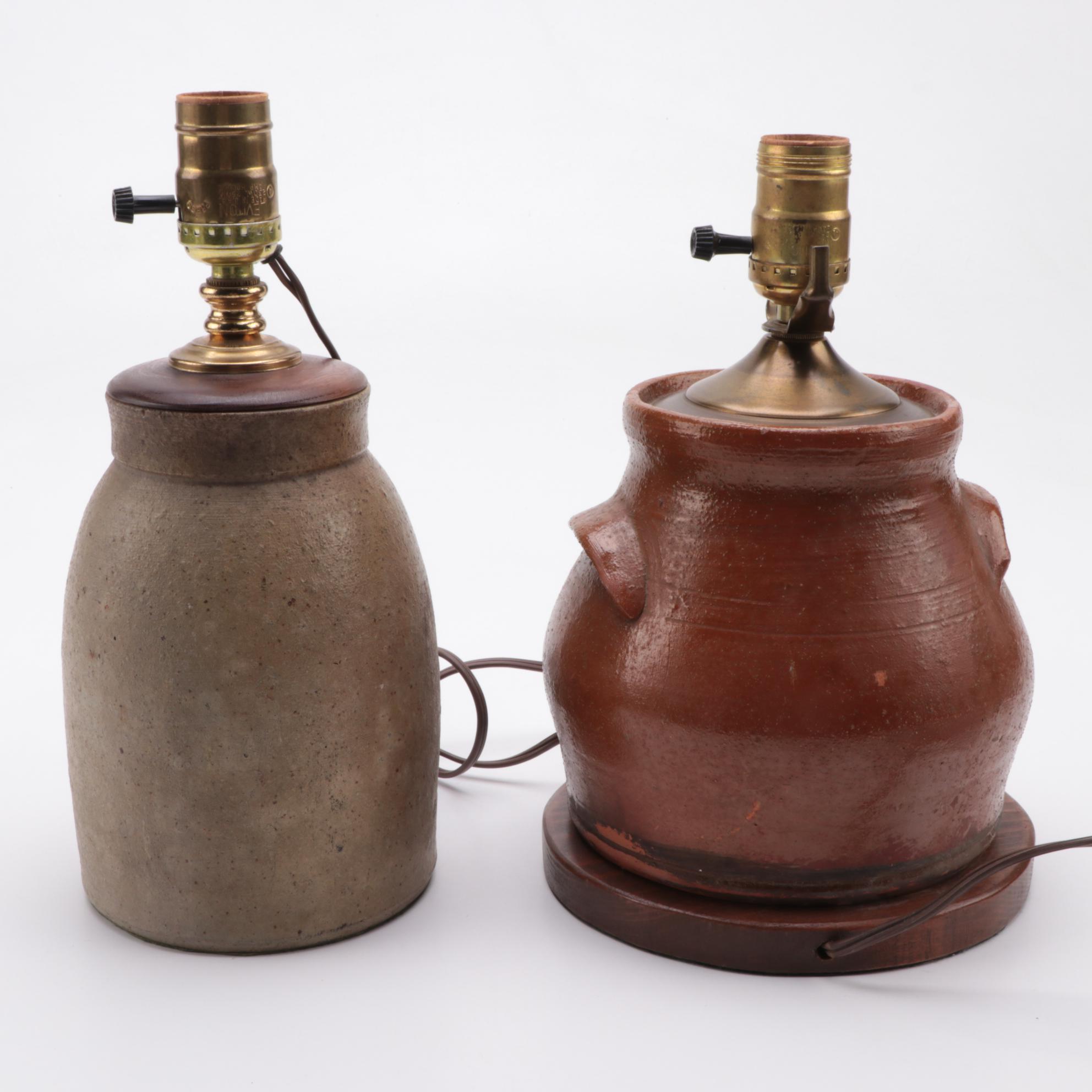 Salt Glazed Pottery Crock Table Lamps, Early to Mid 20th Century