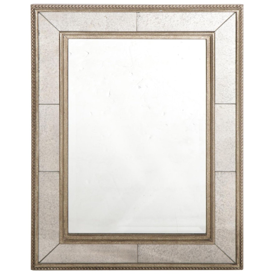 Rectangular Beveled Wall Mirror with Beaded Metallic Frame