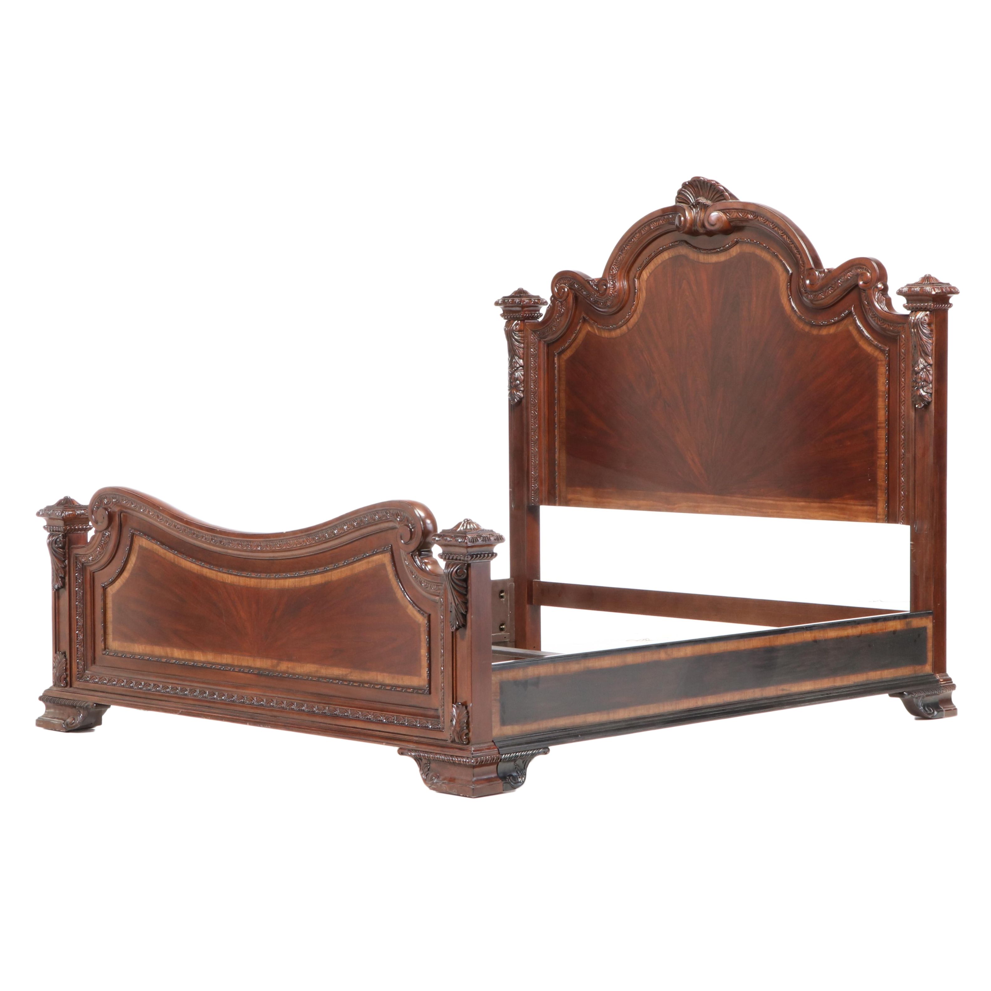 Markor George III Style Mahogany and Ebonized Wood King Size Bed Frame