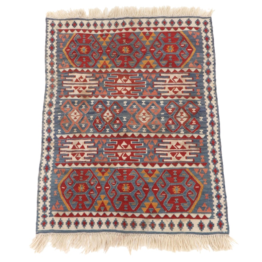 2'8 x 3'11 Handwoven Caucasian Turkish Kazak Kilim Accent Rug, 1980s