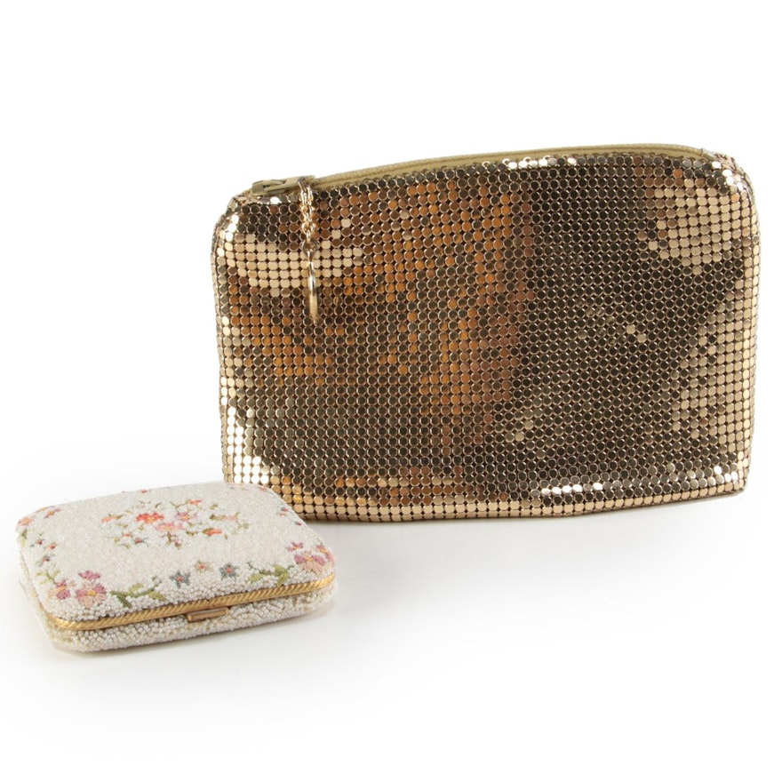 Whiting & Davis Metal Mesh Pouch and Stratton Micro Beaded Powder Compact