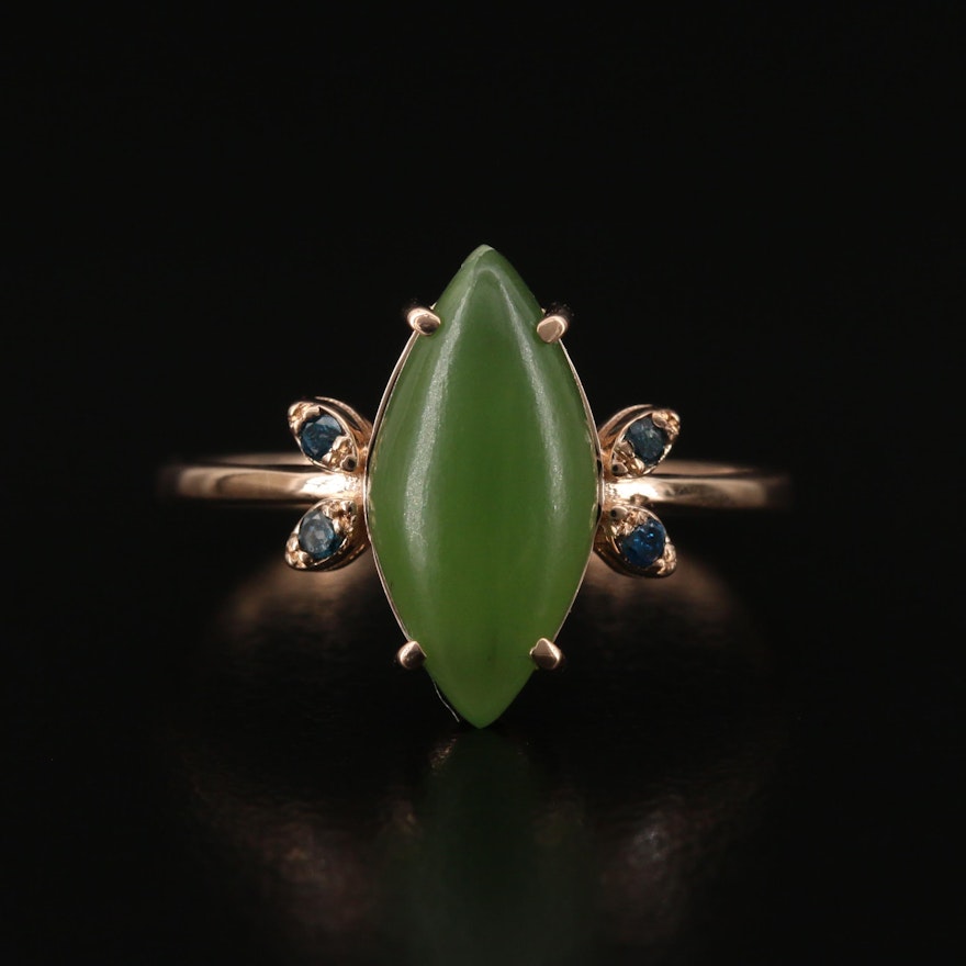 14K Nephrite and Diamond Ring