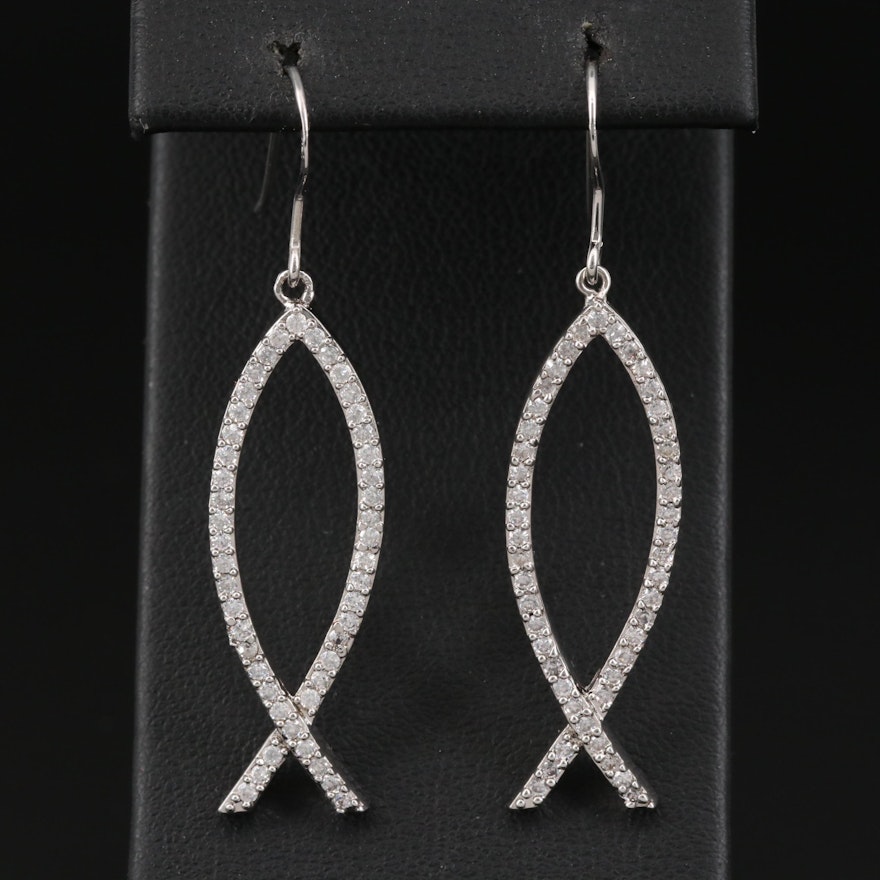 Sterling Silver Cubic Zirconia Ichthys Earrings