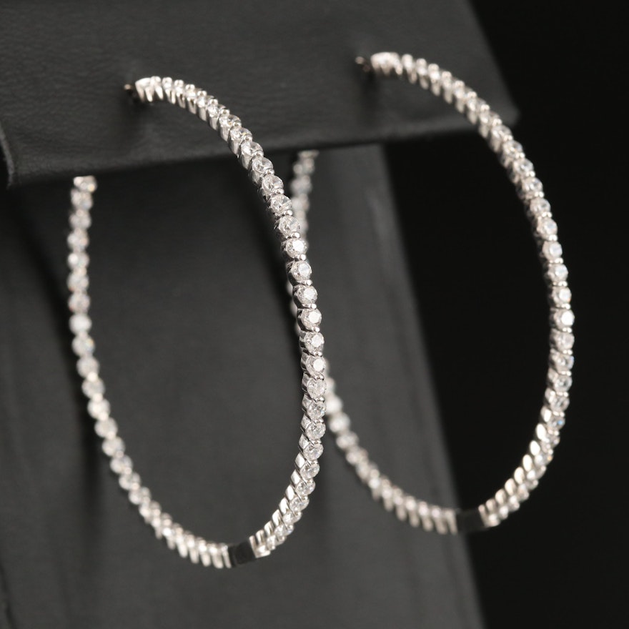Sterling Silver Cubic Zirconia Inside-Out Hoop Earrings