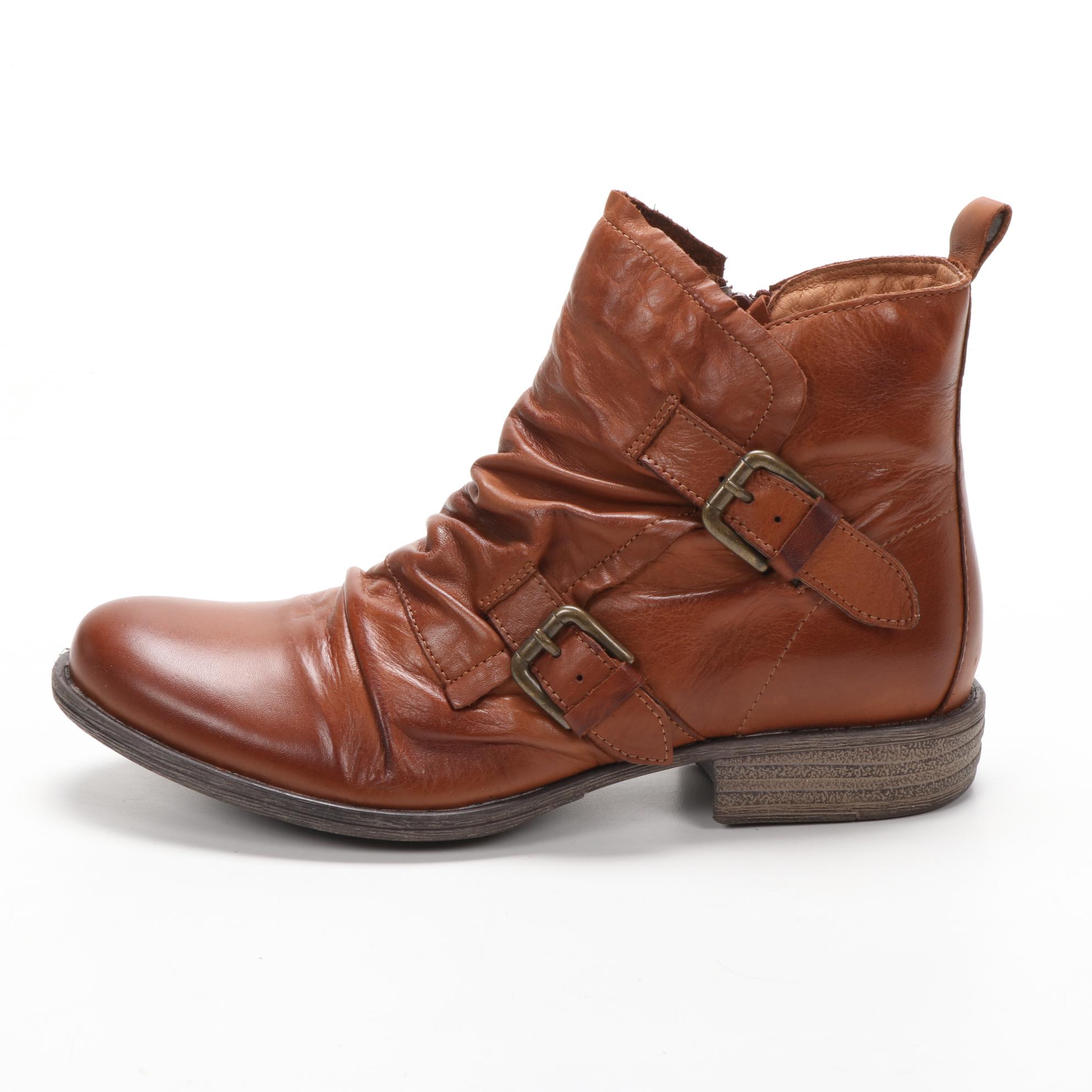 Miz Mooz Leslie Buckle Strap Ankle Boots in Brandy Leather